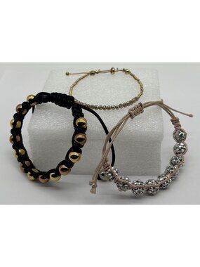 Lot of Three Bracelets Shamballa Slider Macrame Bolo-Style Adjustable Not Signed